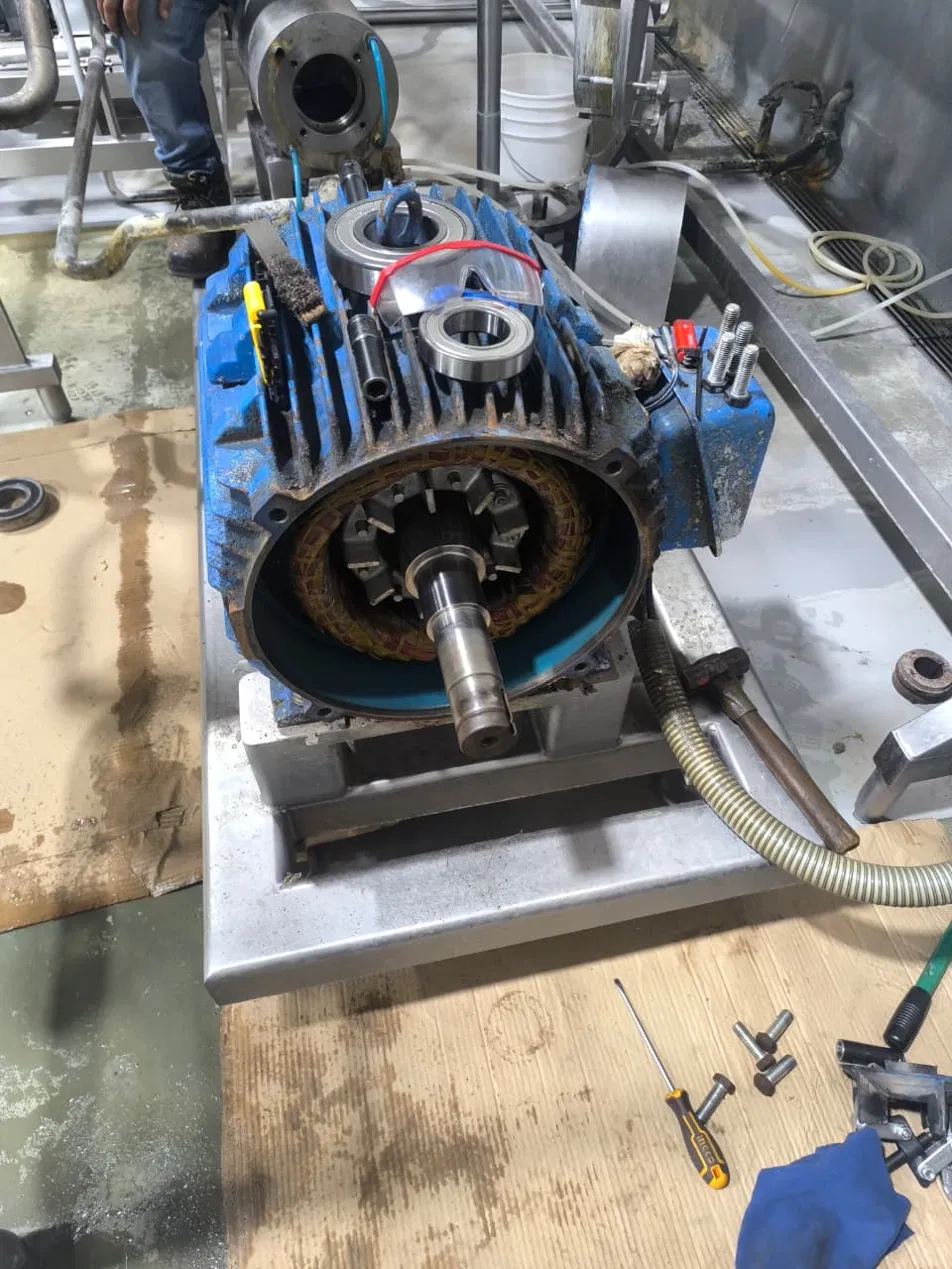 Motor eléctrico desmontado con rodamientos y eje a la vista